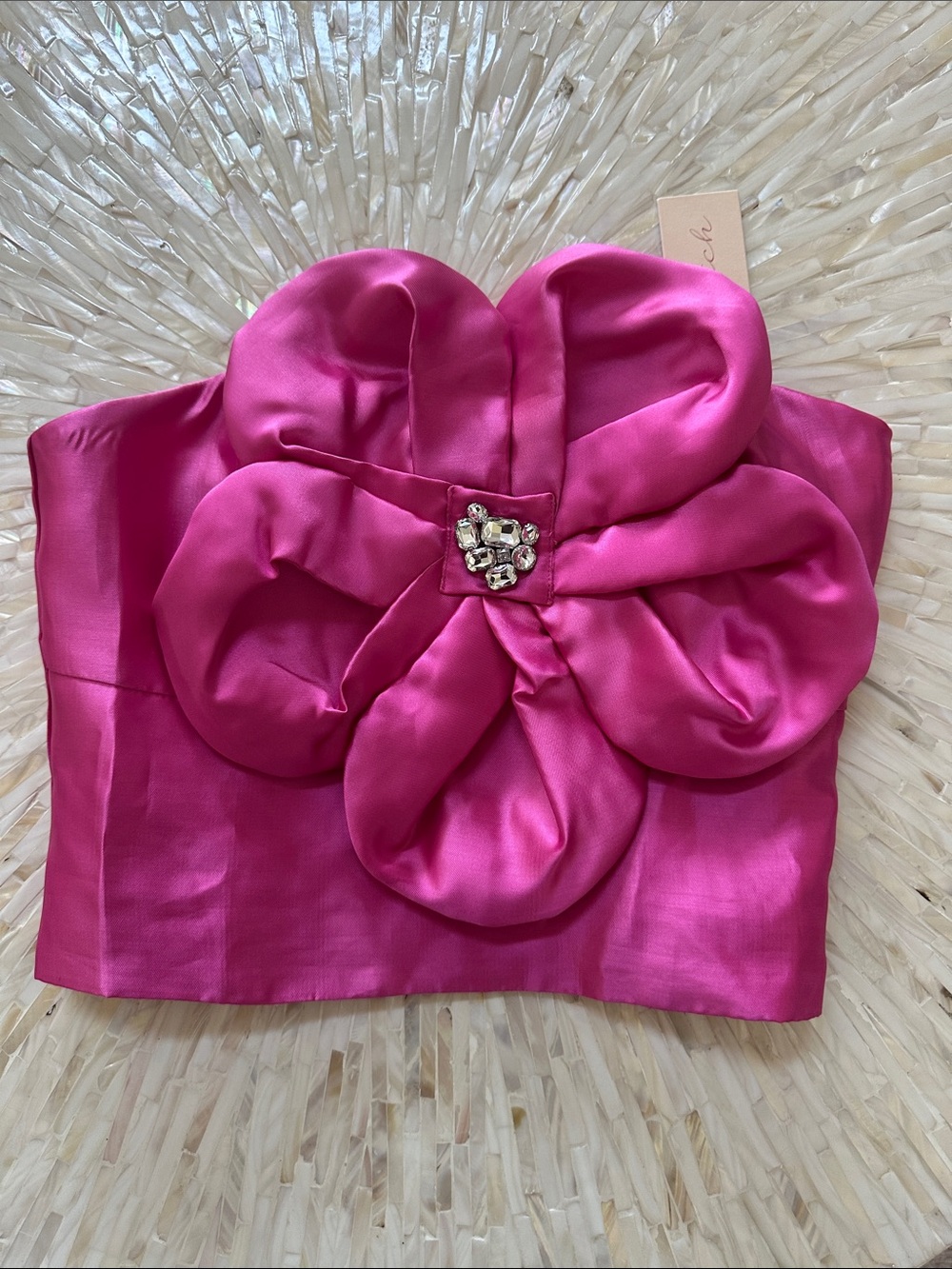 Hutch Hot Pink Satin Strapless Top with Crystal Embellishment